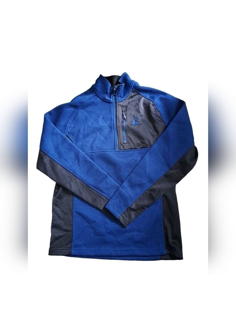 SPYDER mens pullover sweater 1/2 zip front durable blue black coastal hiking LG